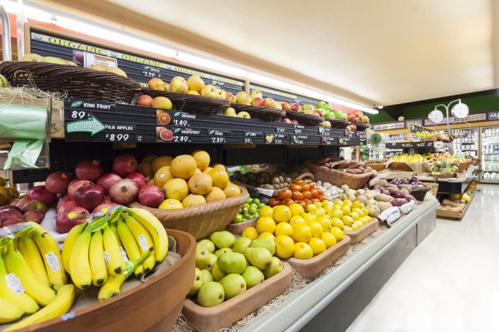 Produce section in grocery store